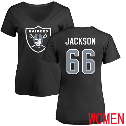 Oakland Raiders Black Women Gabe Jackson Name and Number Logo NFL Football #66 T Shirt->nfl t-shirts->Sports Accessory